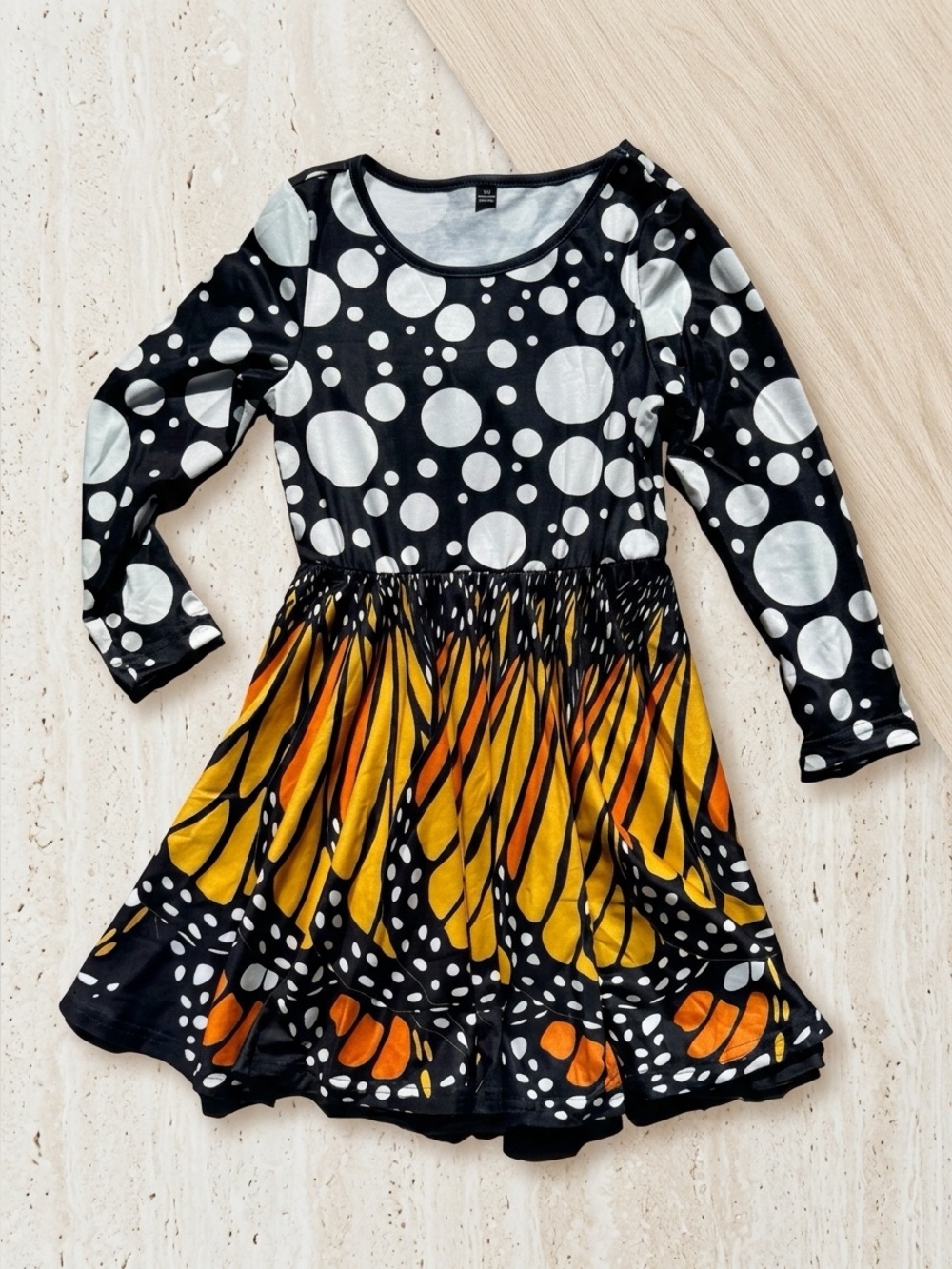 Monarch Butterfly Twirl Dress Girls Size 7 Long Sleeve Polka Dot Everyday Play